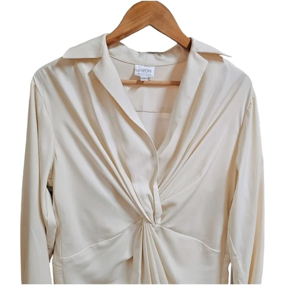 Byron Byron Lars Cream Twist Front Long Sleeve Satin Blouse Size 8 Classic - Picture 5 of 9